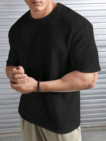 OVER-SIZED WAFFLE KNIT TEE FOR MEN - BLACK