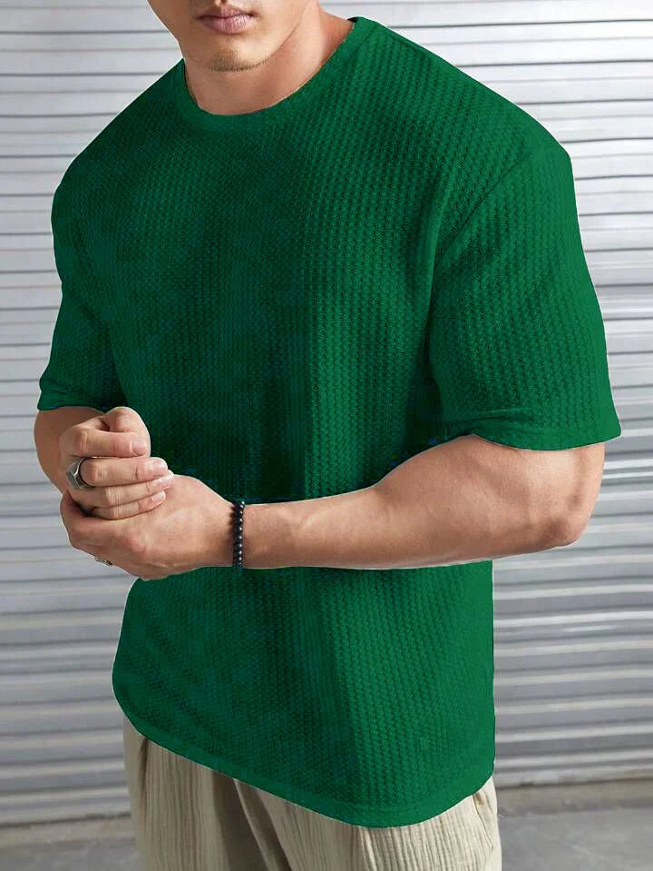 OVER-SIZED WAFFLE KNIT TEE FOR MEN - GREEN