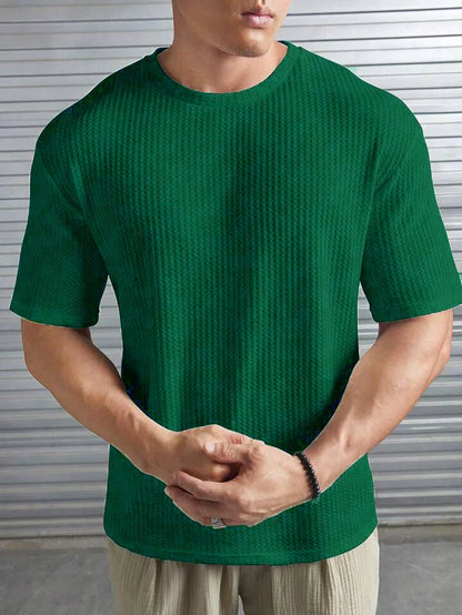 OVER-SIZED WAFFLE KNIT TEE FOR MEN - GREEN