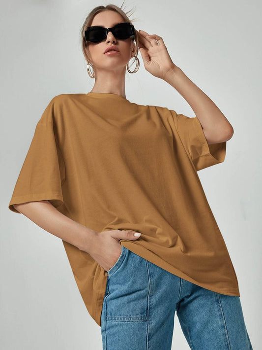 DROP SHOULDER T-SHIRT - CAMEL BROWN