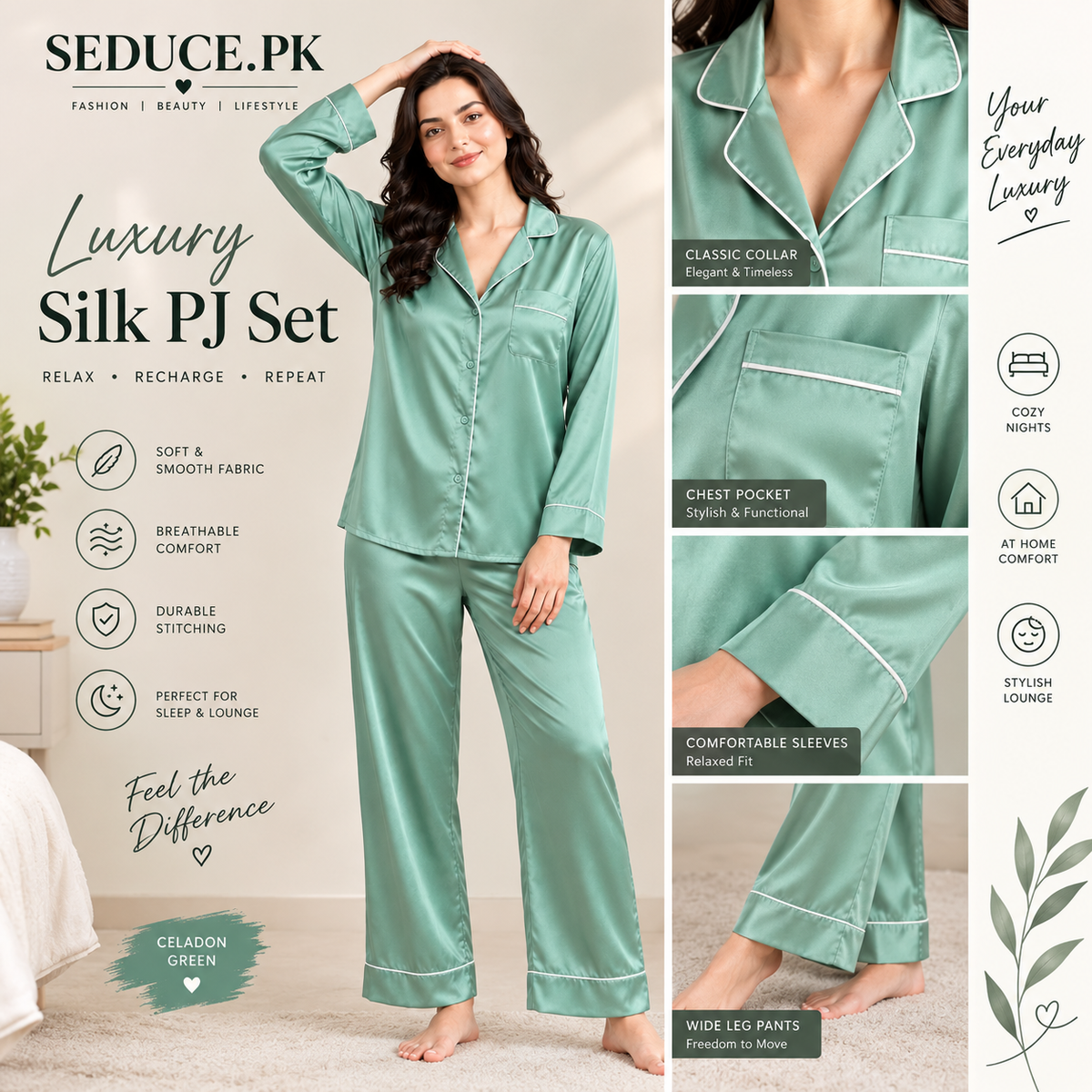PLAIN SILK -  CELADON GREEN