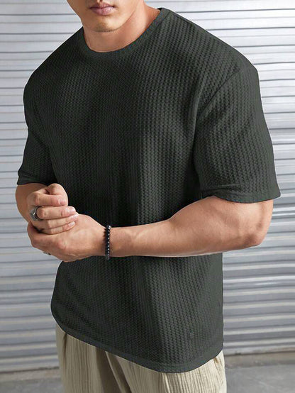 OVER-SIZED WAFFLE KNIT TEE FOR MEN - CHARCOAL