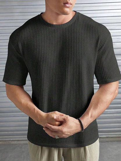 OVER-SIZED WAFFLE KNIT TEE FOR MEN - CHARCOAL