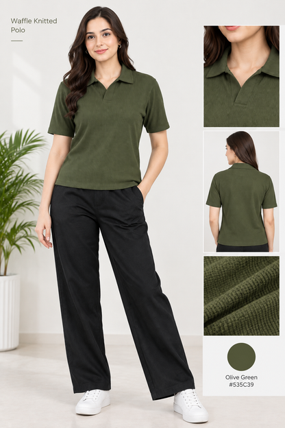 WAFFLE KNITTED POLO - OLIVE