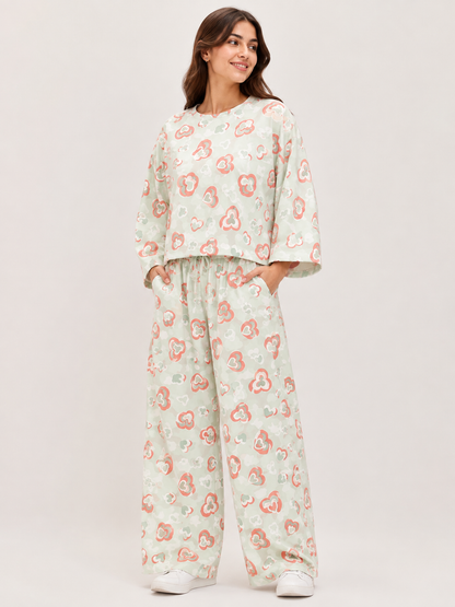 Women's Premium Barbary Fabric Sleepwear Set – Loose Trouser & Short Tee SBSPJ-10