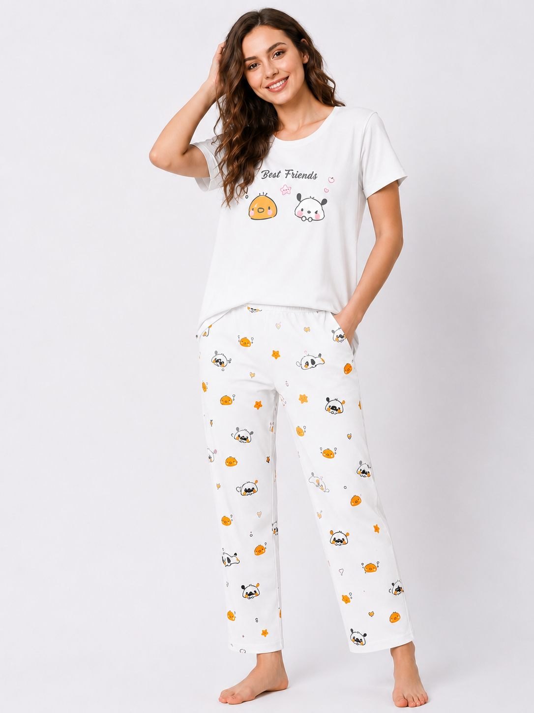 BEST FRIEND PRINTED NiGHT SUIT WHITE