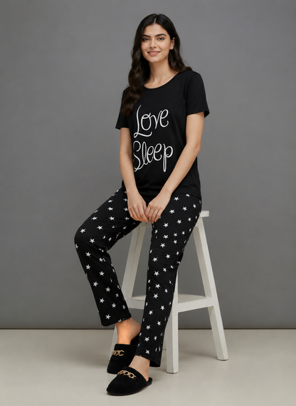 BLACK LOVE SLEEP PRINTED NIGHT SUIT