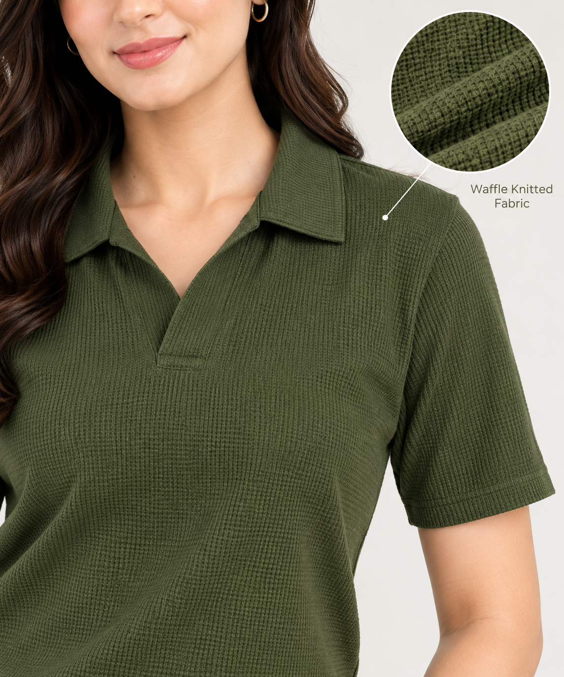 WAFFLE KNITTED POLO - OLIVE