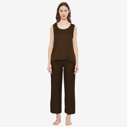 SILK TOP & PAJAMA SET - BROWN