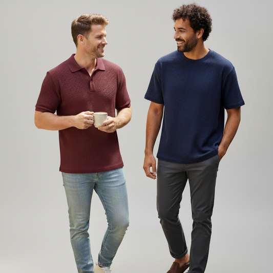 WAFFLE KNITTED POLO + TSHIRT (PACK OF2) - D1