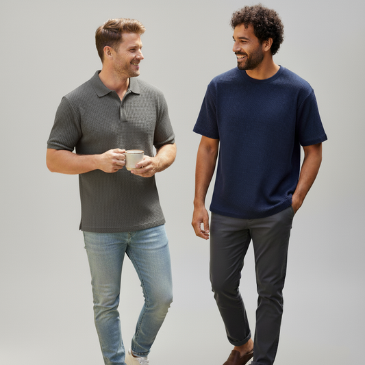 WAFFLE KNITTED POLO + TSHIRT (PACK OF2) - D2