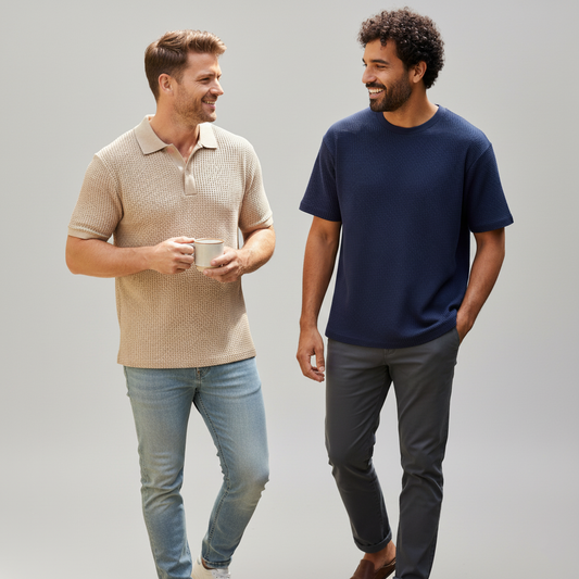 WAFFLE KNITTED POLO + TSHIRT (PACK OF2) - D3