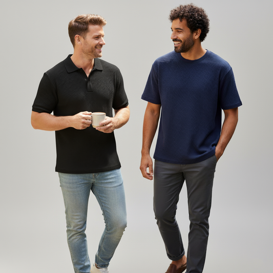 WAFFLE KNITTED POLO + TSHIRT (PACK OF2) - D4