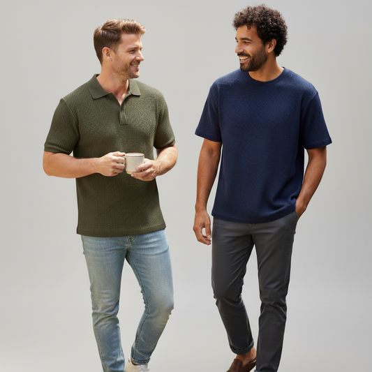 WAFFLE KNITTED POLO + TSHIRT (PACK OF2) - D5
