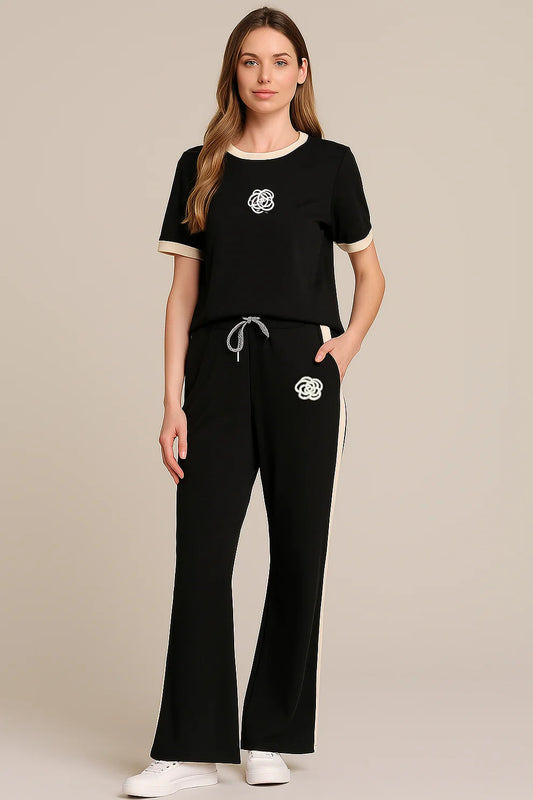 SOFT COTTON TRACKSUIT - BLACK FLOWER
