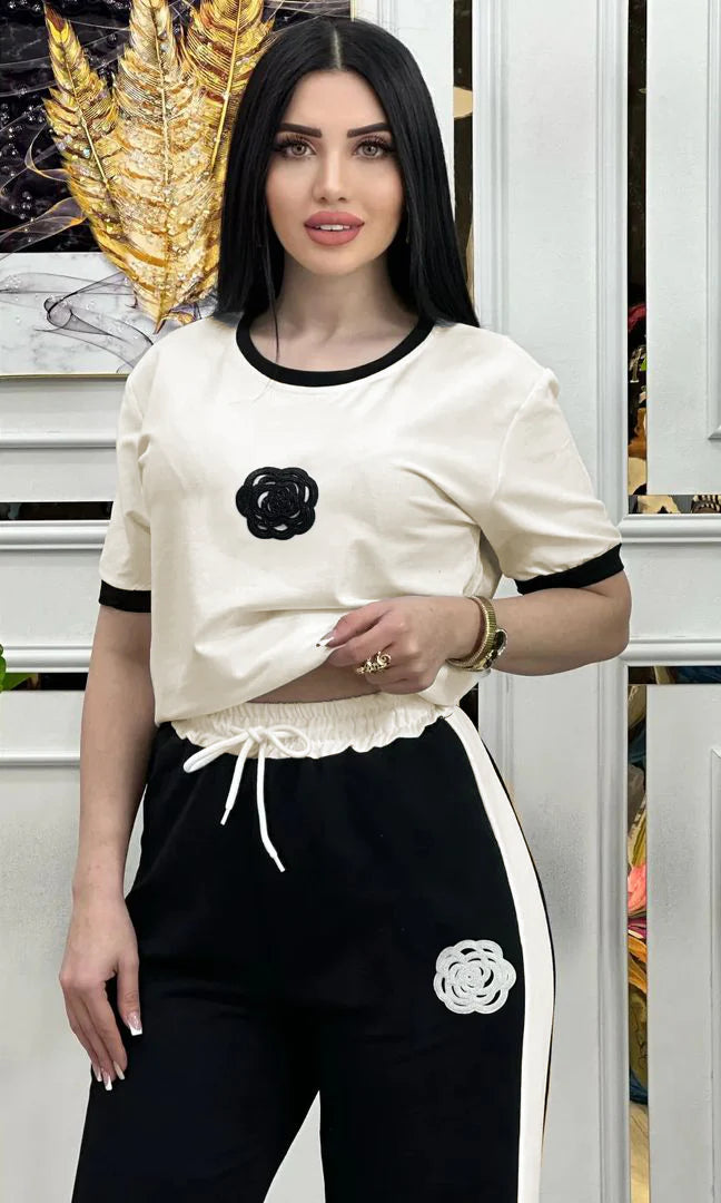 SOFT COTTON TRACKSUIT - WHITE FLOWER