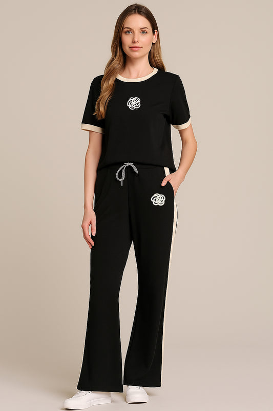 FLOWER PRINTED TRACKSUIT - BLACK