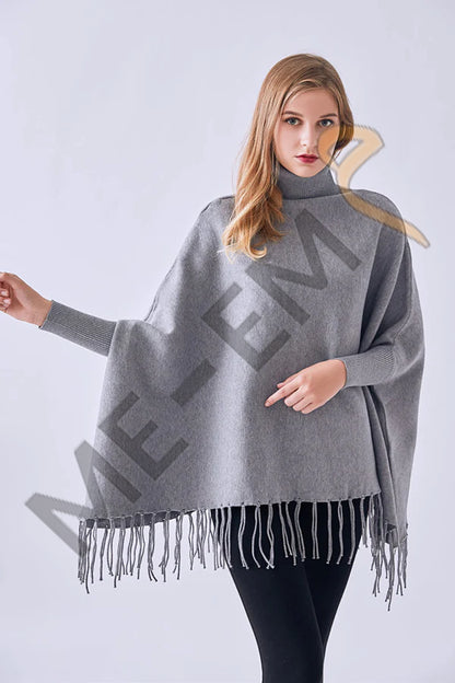 PLAIN PONCHO - GREY