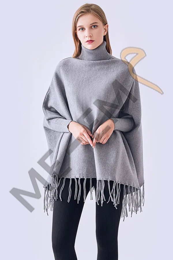 PLAIN PONCHO - GREY