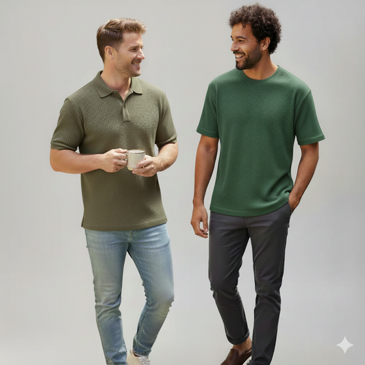 WAFFLE KNITTED POLO + TSHIRT (PACK OF2) - D4
