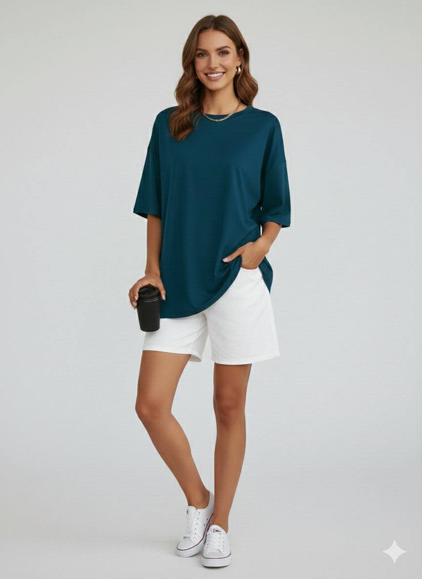DROP SHOULDER T-SHIRT - PETROLEUM BLUE