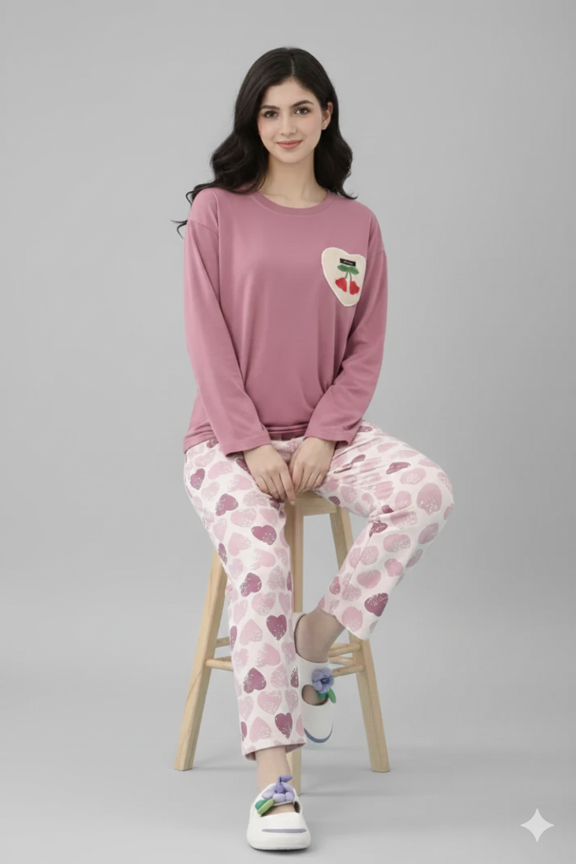 ROSY HEART LOUNGE PRINTED NIGHT SUIT