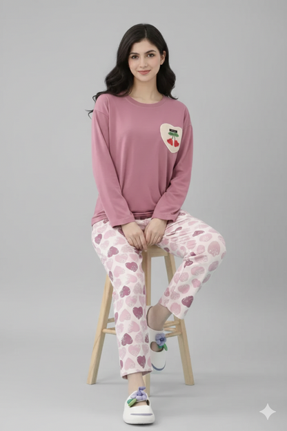 ROSY HEART LOUNGE PRINTED NIGHT SUIT