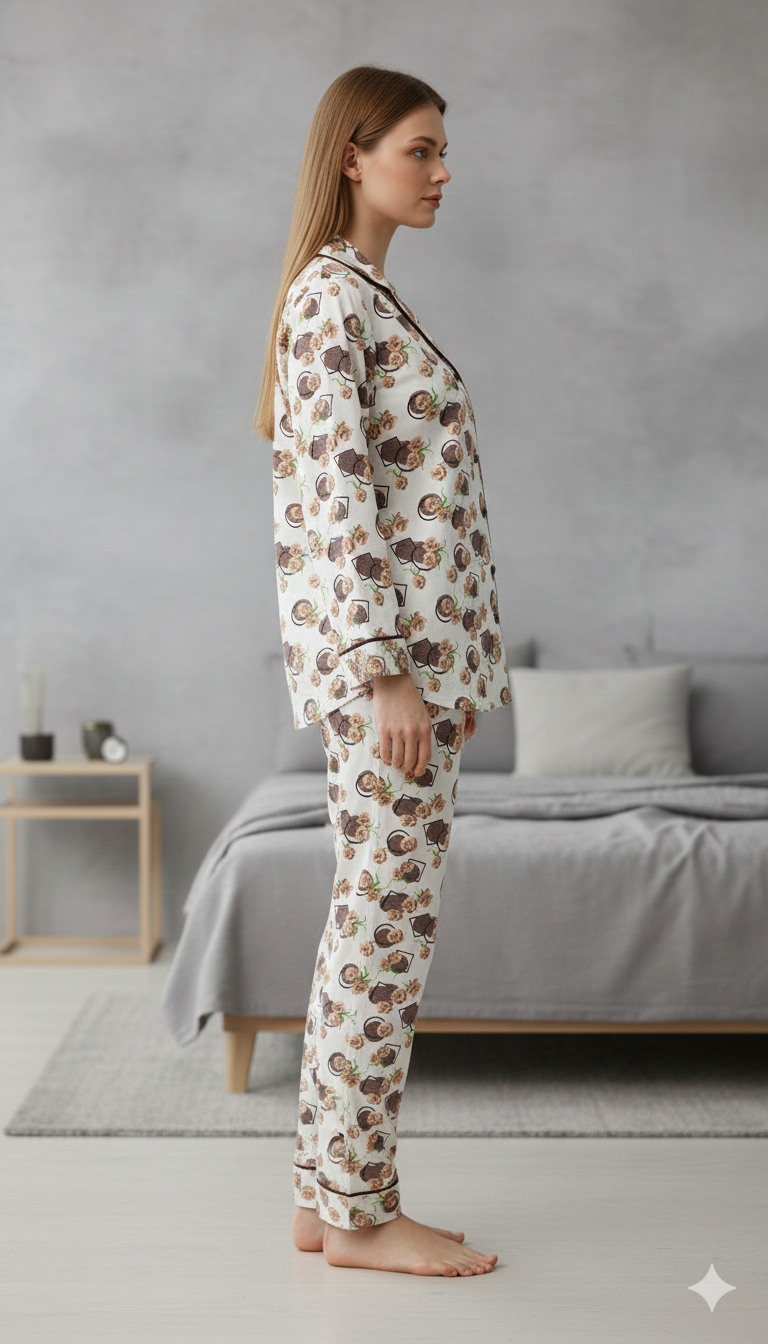 Digital Printed Button Down Night Suit - PNS-017