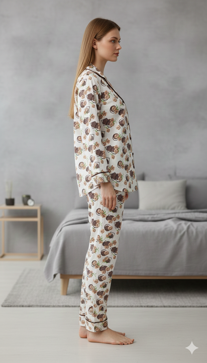 Digital Printed Button Down Night Suit - PNS-017