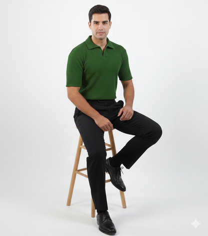 WAFFLE KNITTED POLO - OLIVE