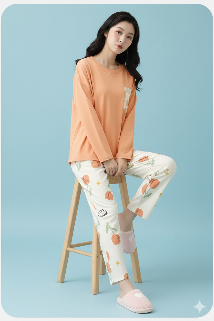 PEACH BLOSSOM BLISS PRINTED NIGHT SUIT