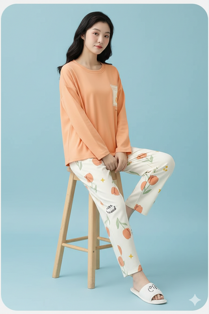 PEACH BLOSSOM BLISS PRINTED NIGHT SUIT