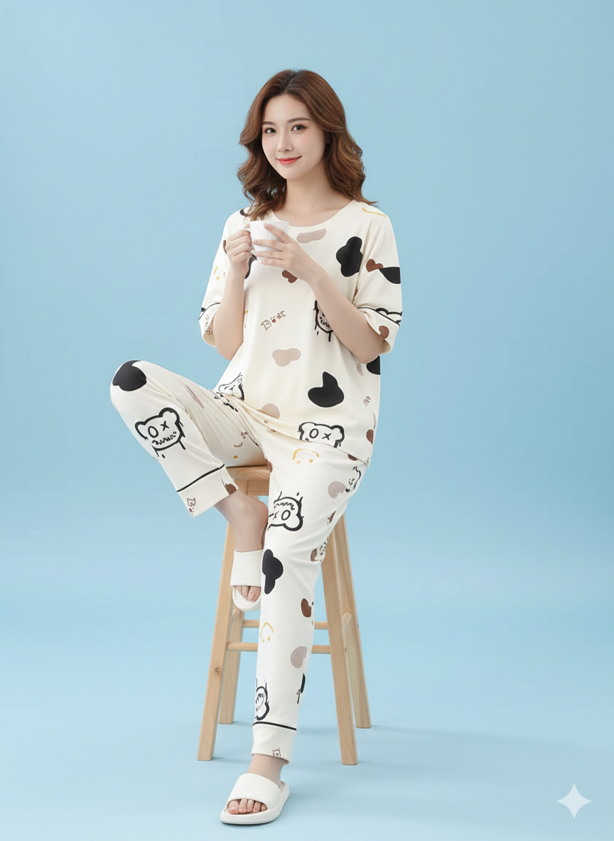 HAPPY DOODLES PRINTED NIGHT SUIT