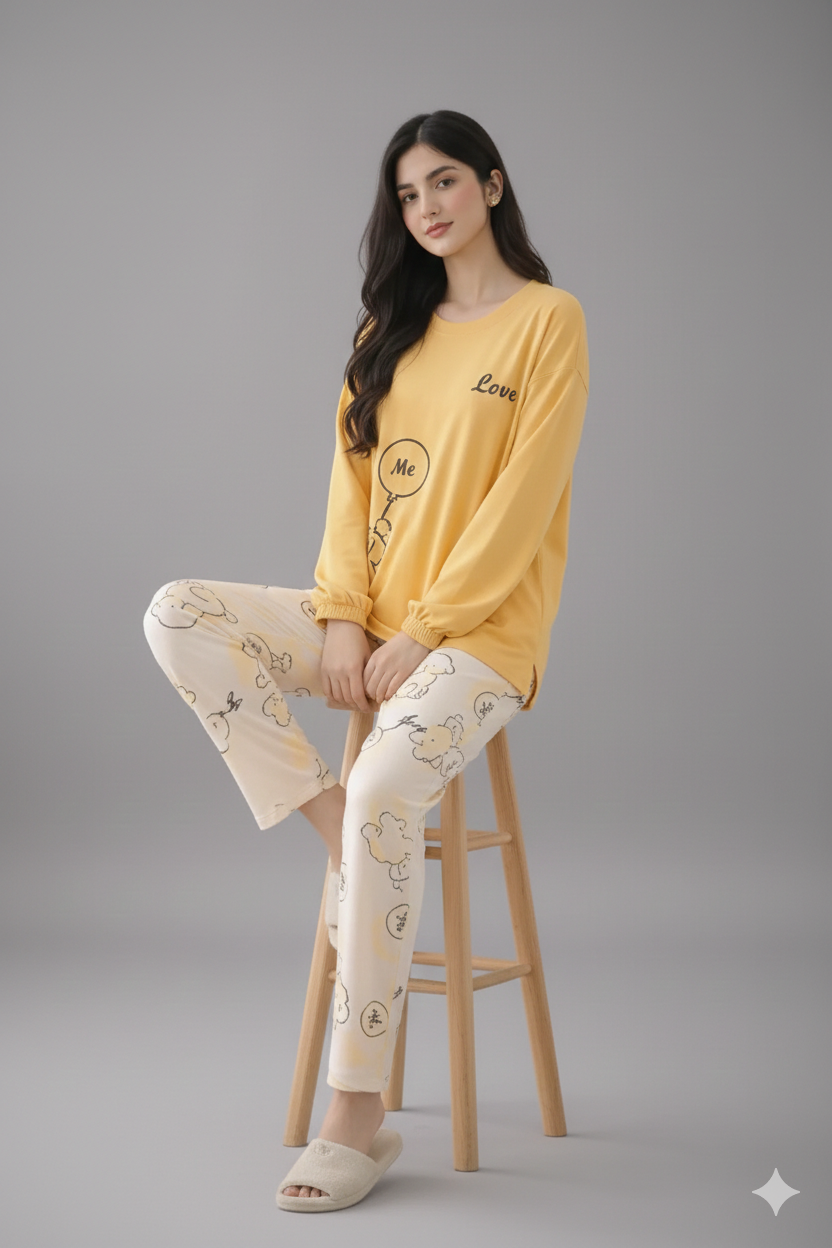 LOVE ME TEDDY PRINTED NIGHT SUIT