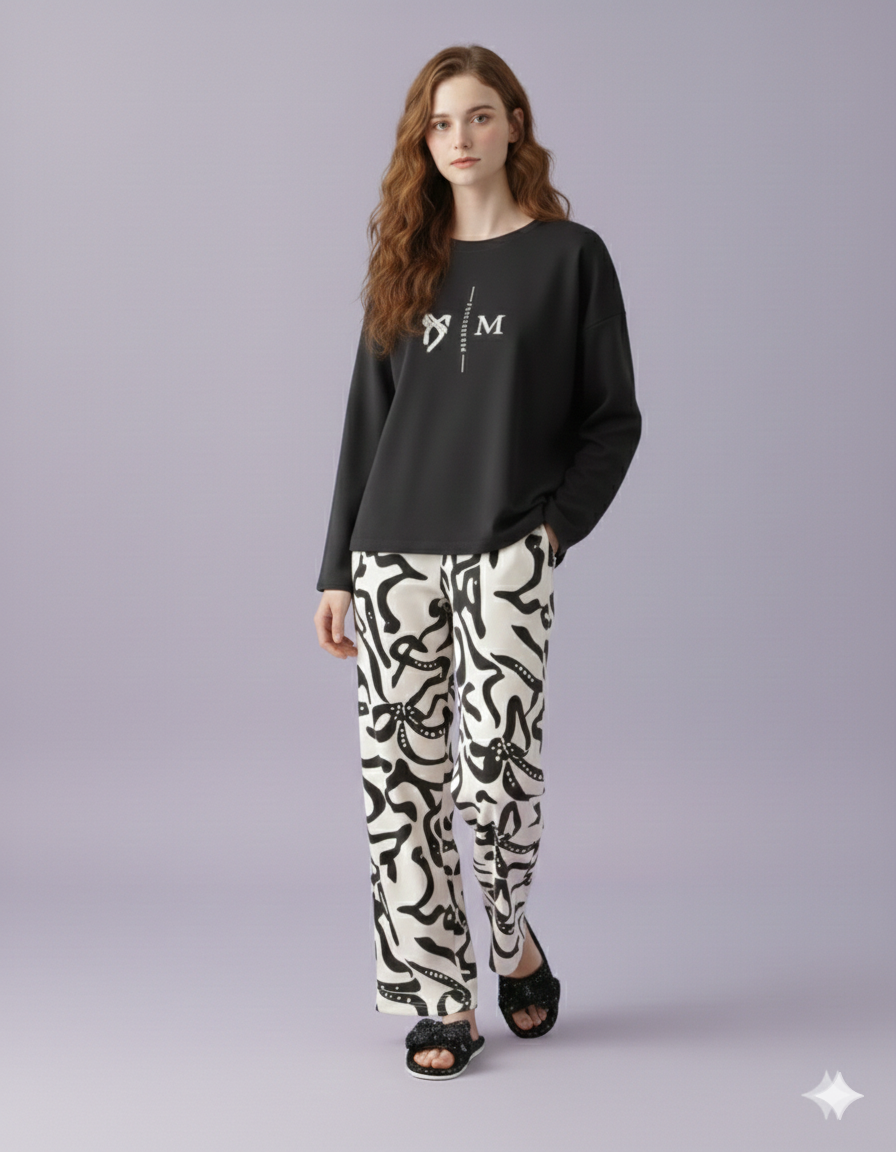 CLASSIC SCRIBBLE PRINTED NIGHT SUIT