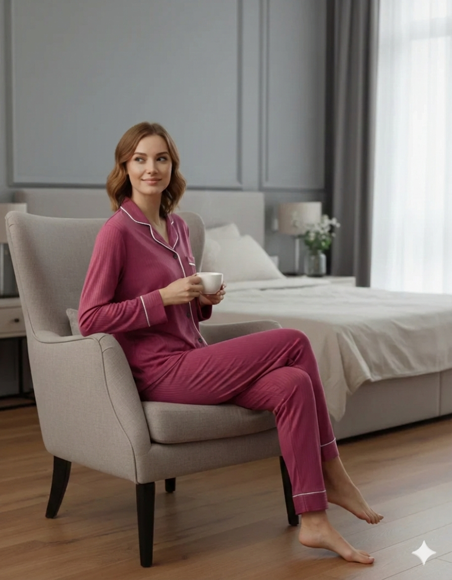 Digital Printed Button Down Night Suit - PNS-023