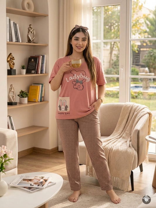 BUNNY BLISS PRINTED NIGHT SUIT- PINK