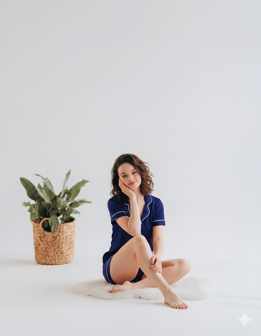 BUTTON DOWN SILK WITH SHORT - NAVYBLUE