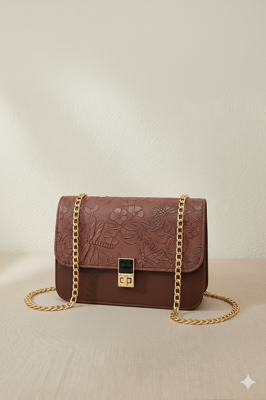 Floral Embossed Chain Bag