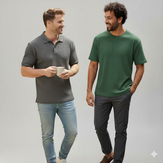 WAFFLE KNITTED POLO + TSHIRT (PACK OF2) - D5