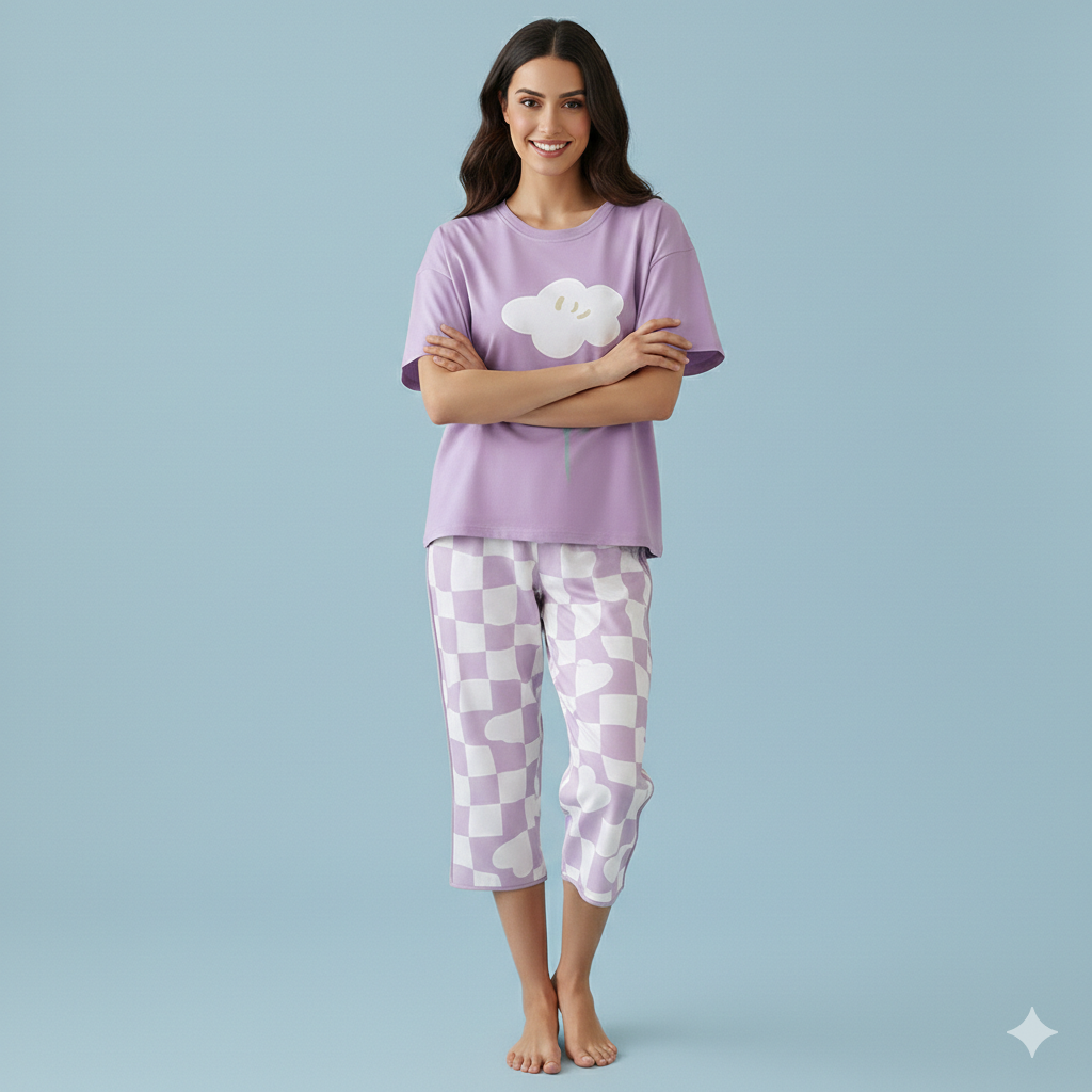 SR-FLOWER PRINTED NIGHT SUIT - LILAC