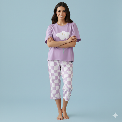 SR-FLOWER PRINTED NIGHT SUIT - LILAC