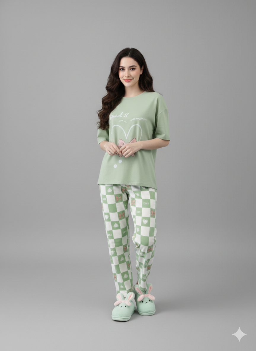 MINTY BUNNY DREAMS PRINTED NIGHT SUIT