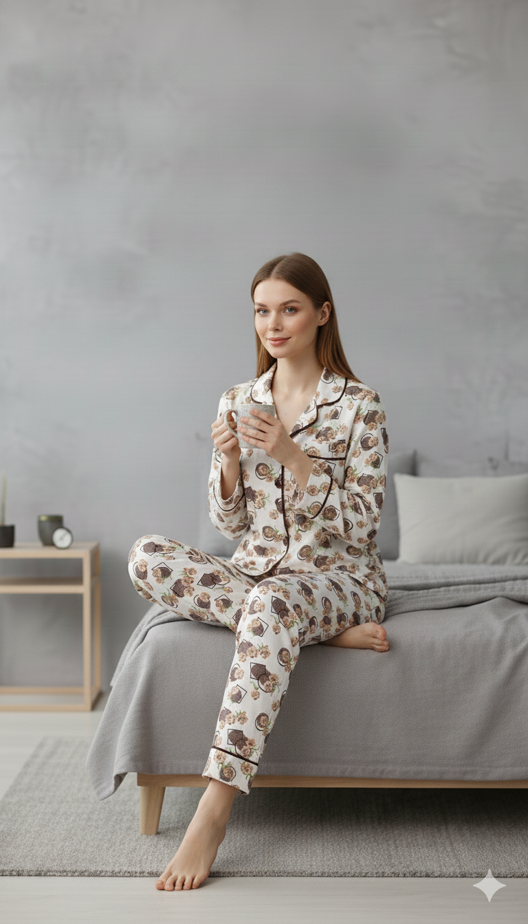 Digital Printed Button Down Night Suit - PNS-017