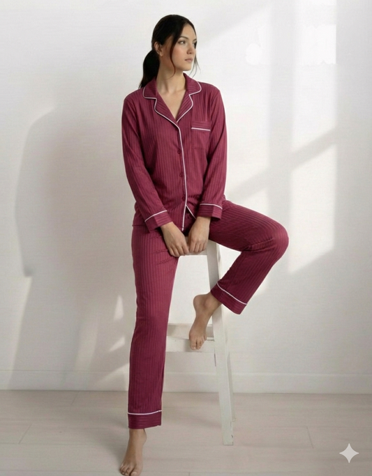 Digital Printed Button Down Night Suit - PNS-023