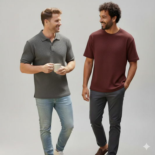 WAFFLE KNITTED POLO + TSHIRT (PACK OF2) - D3