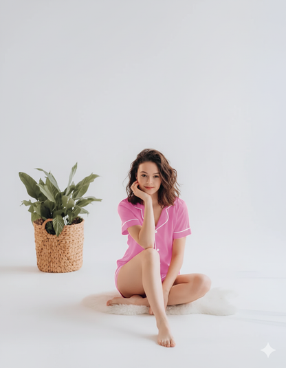 BUTTON DOWN SILK WITH SHORT - DARKPINK