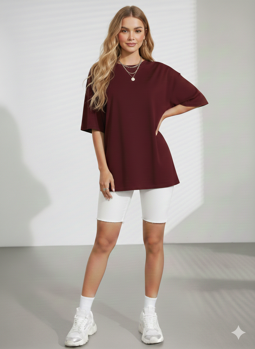 DROP SHOULDER T-SHIRT - MAROON