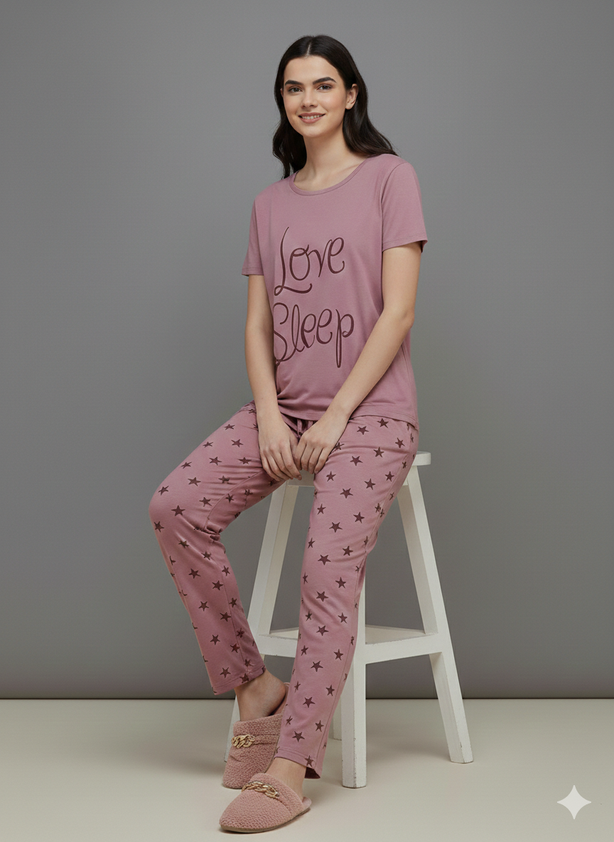 PINK LOVE SLEEP PRINTED NIGHT SUIT (Copy)