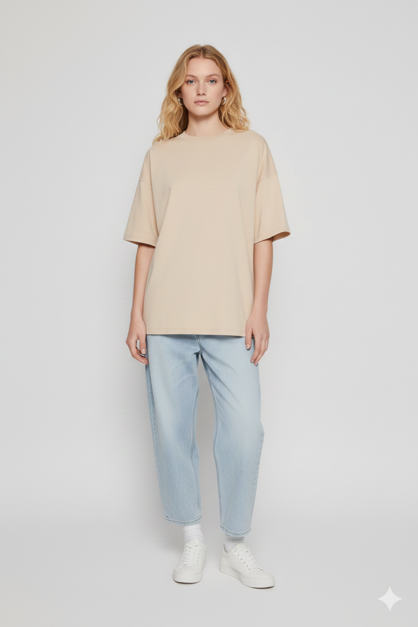 DROP SHOULDER T-SHIRT - BIEGE